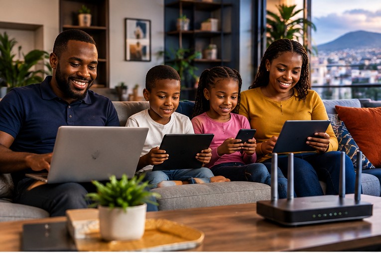 Famille connectée à Internet à domicile